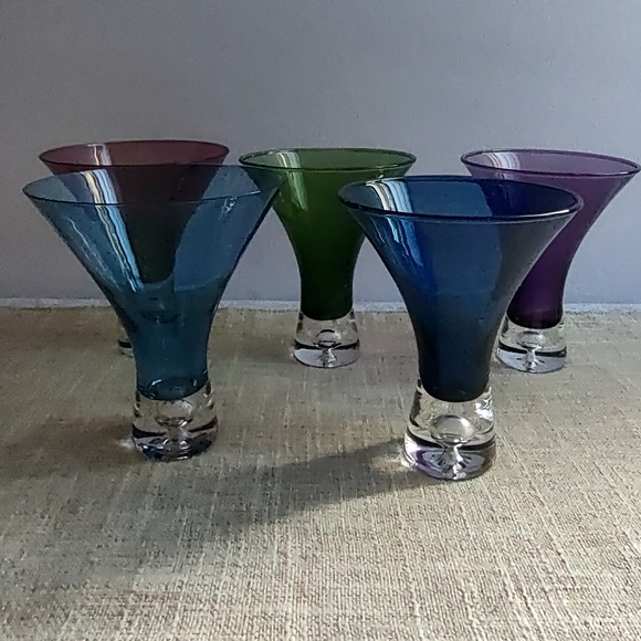 Artland Hand Crafted Cocktail Glasses - Set Of 5 Green  Blue  Purple Beautiful - Picture 8 of 13